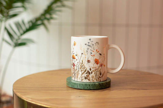 Pressed Flowers Coffee Mug, Boho Cottagecore TeaCup, Nature Lover Ceramic Mug Gift