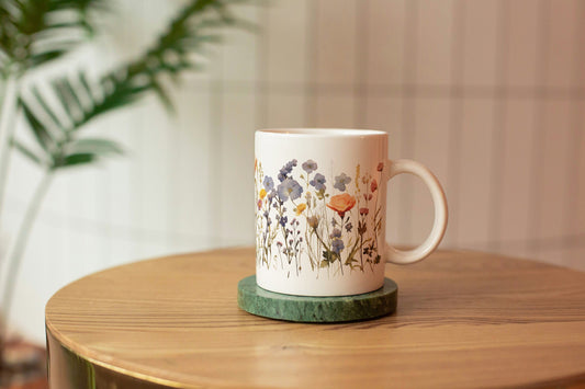 Pressed Flowers Coffee Mug, Boho Cottagecore TeaCup, Nature Lover Ceramic Mug Gift