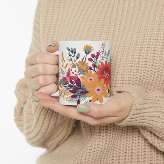Boho Cottagecore Coffee Mug 11 oz Ceramic Floral Teacup